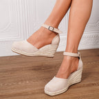 Women's casual wedge sandals with adjustable ankle buckle, summer style