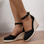 Women's casual wedge sandals with adjustable ankle buckle, summer style