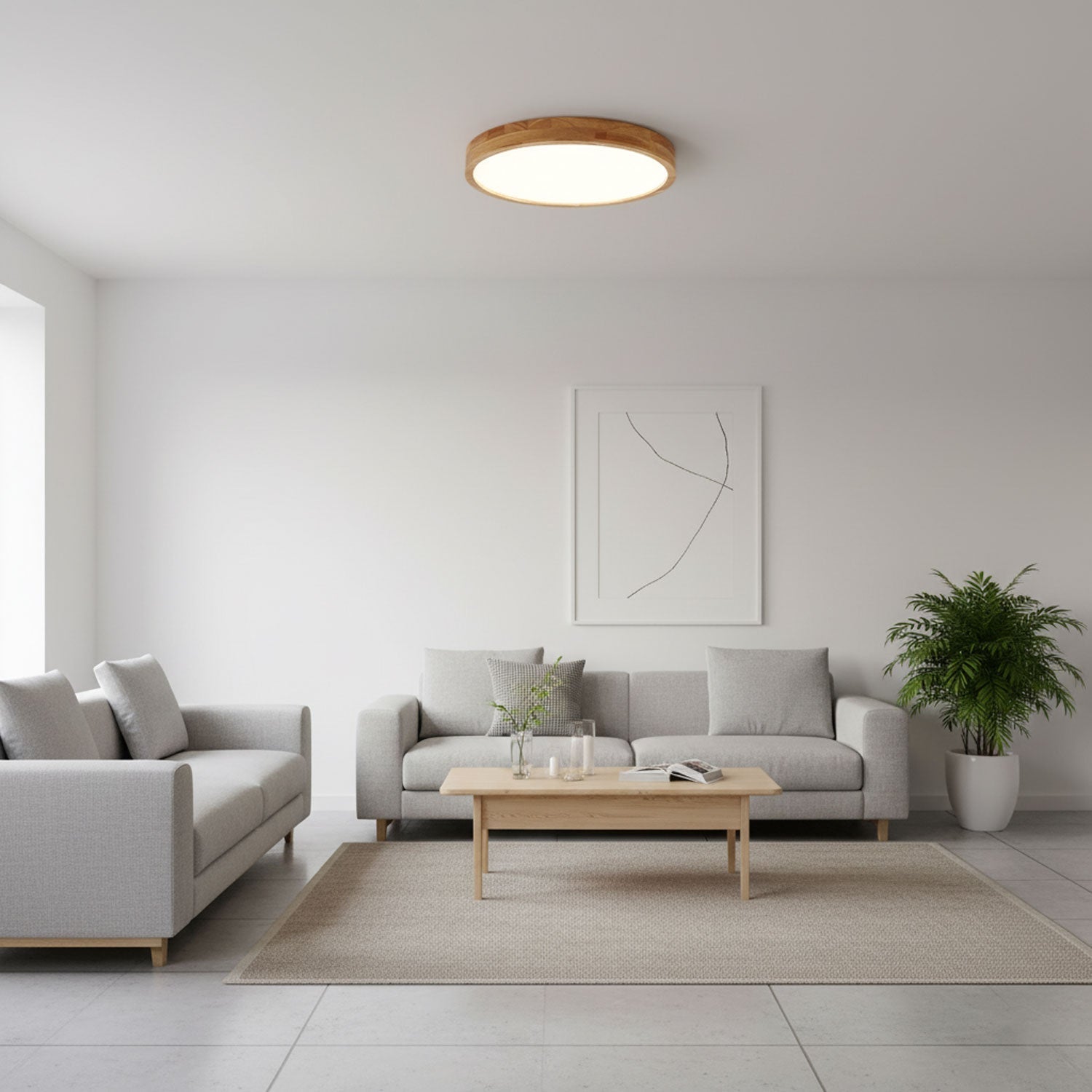 Flush mount ceiling light Nordic round wood LED 18W, 30cm diameter