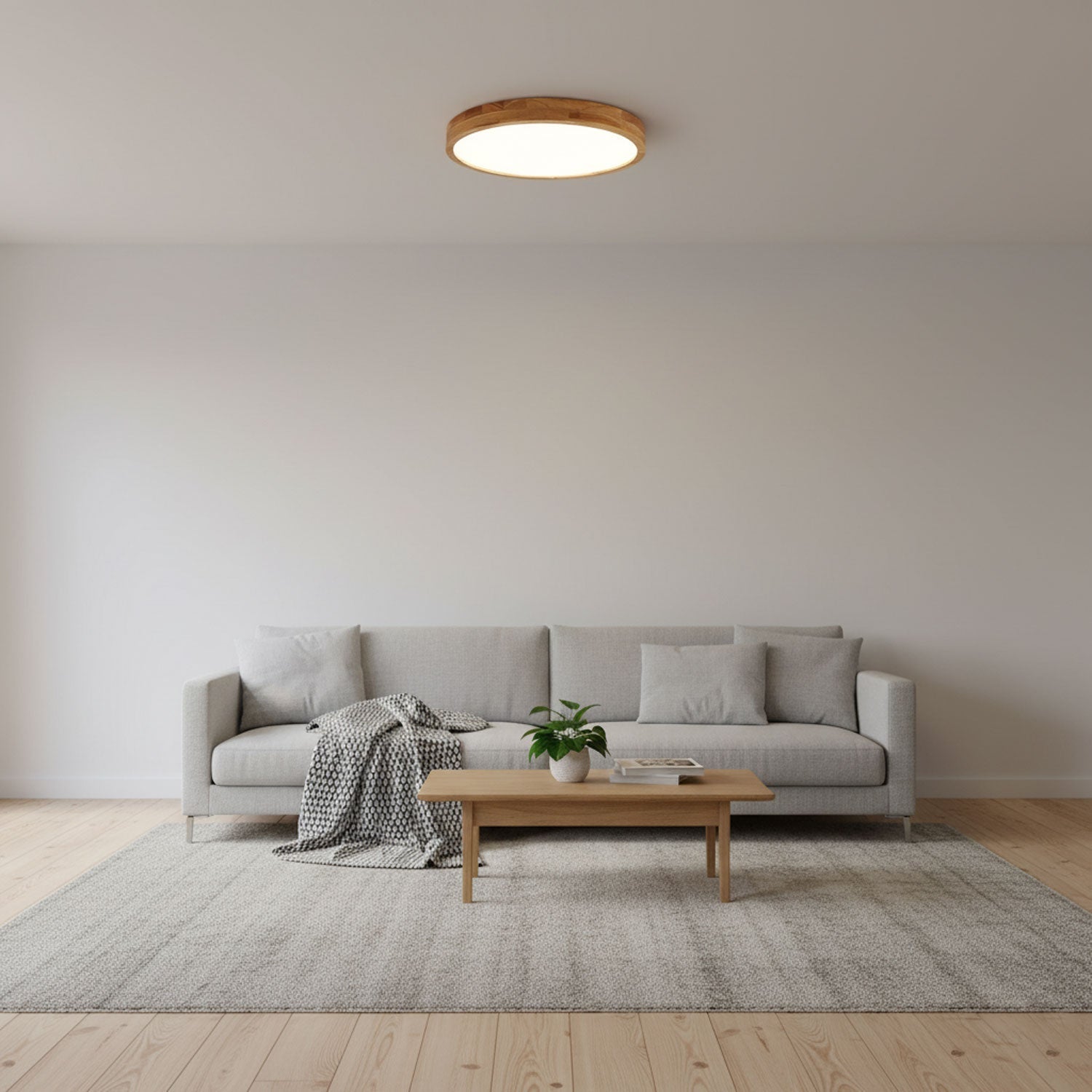 Flush mount ceiling light Nordic round wood LED 18W, 30cm diameter