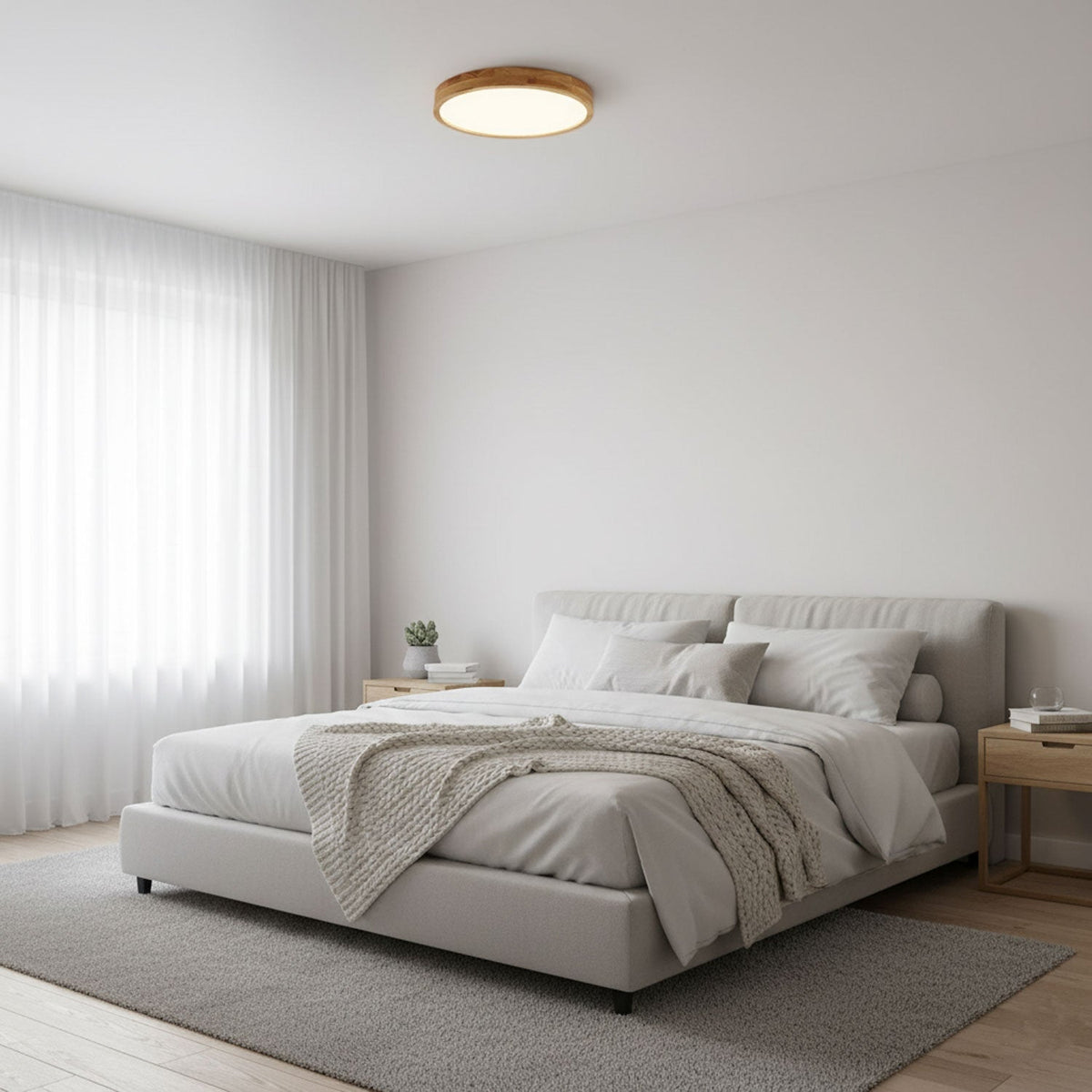 Flush mount ceiling light Nordic round wood LED 18W, 30cm diameter