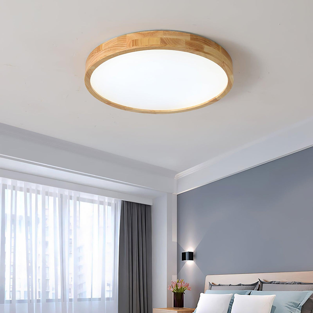Flush mount ceiling light Nordic round wood LED 18W, 30cm diameter