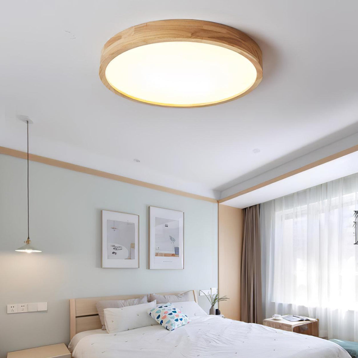 Flush mount ceiling light Nordic round wood LED 18W, 30cm diameter