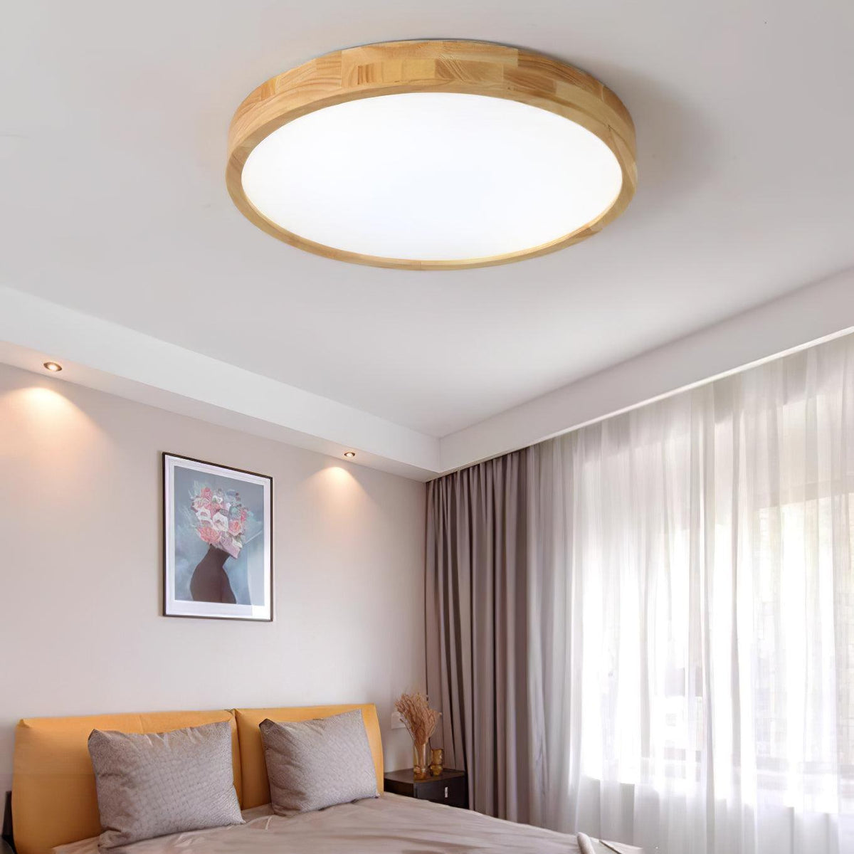 Flush mount ceiling light Nordic round wood LED 18W, 30cm diameter