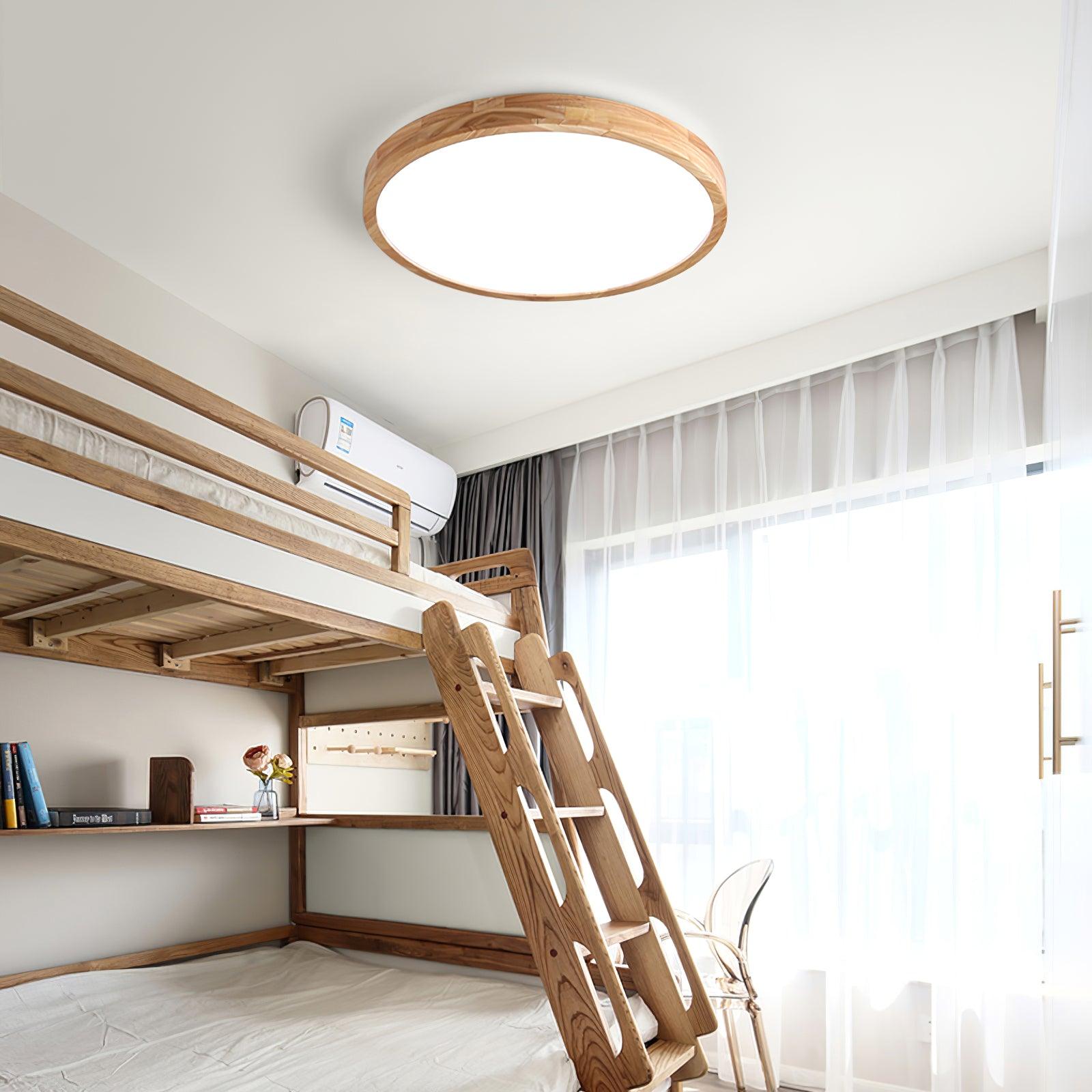 Flush mount ceiling light Nordic round wood LED 18W, 30cm diameter