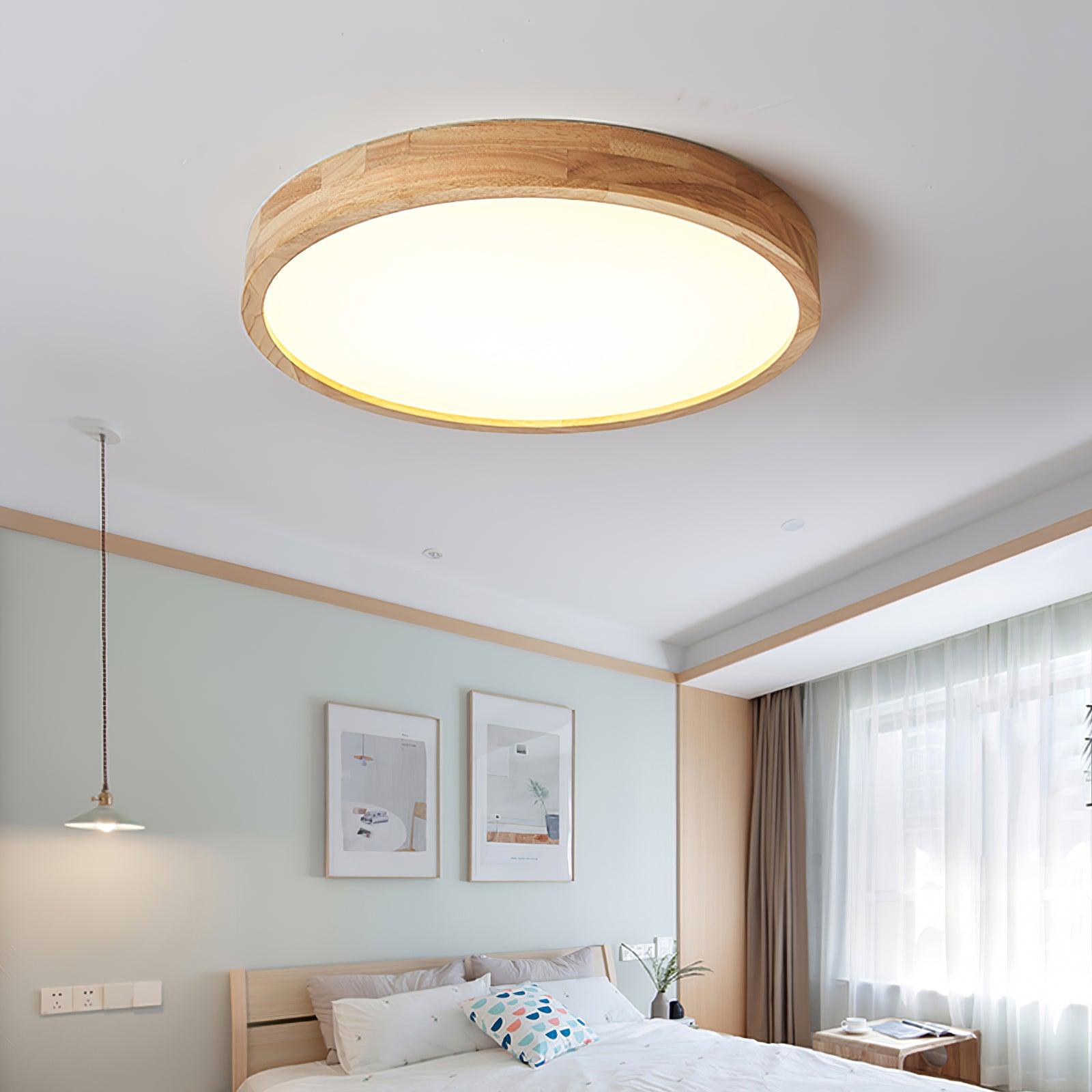Flush mount ceiling light Nordic round wood LED 18W, 30cm diameter