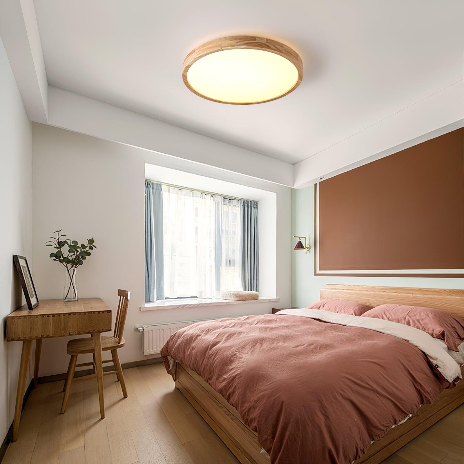 Flush mount ceiling light Nordic round wood LED 18W, 30cm diameter