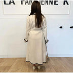 Women reversible pocket coat midi length in beige and black