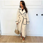 Women reversible pocket coat midi length in beige and black
