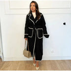 Women reversible pocket coat midi length in beige and black