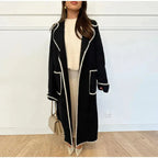 Women reversible pocket coat midi length in beige and black