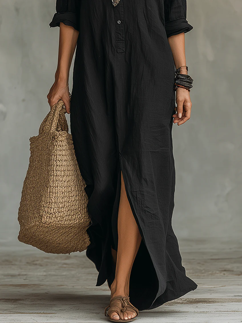 Women's maxi dress with button-down detail and relaxed flowing silhouette
