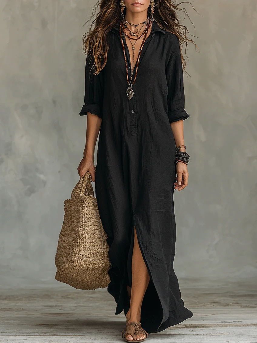 Women's maxi dress with button-down detail and relaxed flowing silhouette