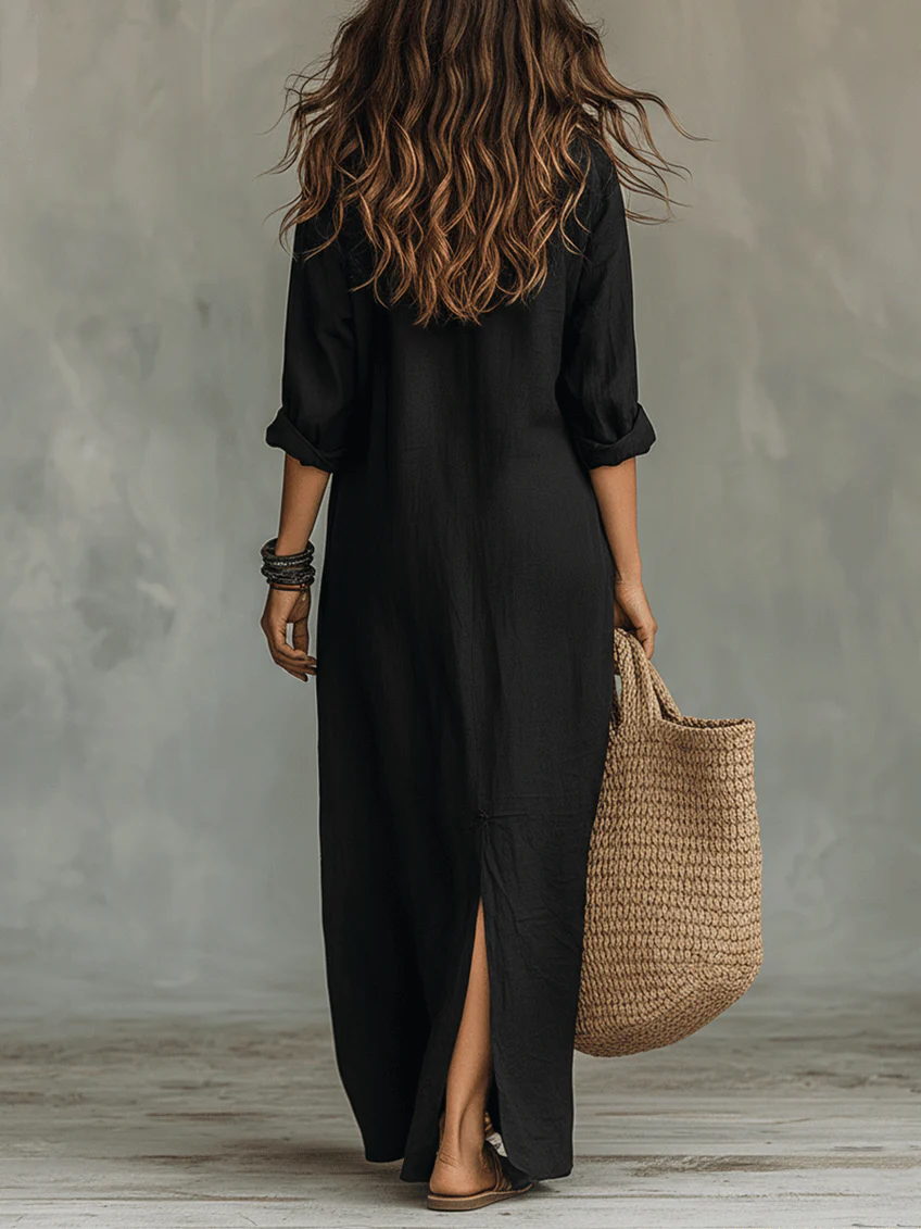 Women's maxi dress with button-down detail and relaxed flowing silhouette