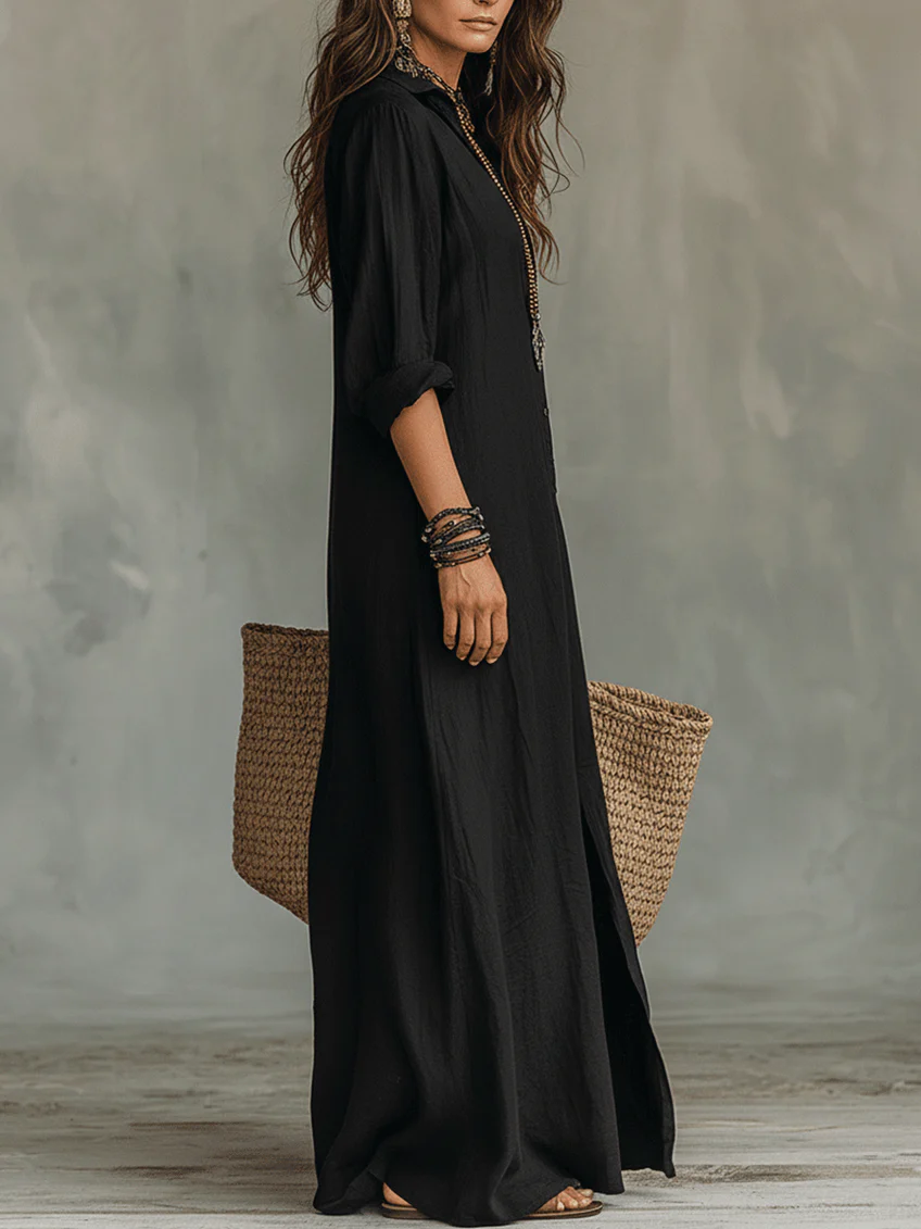 Women's maxi dress with button-down detail and relaxed flowing silhouette