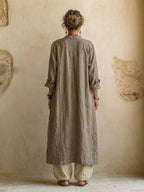 Women's linen 3-piece set with wide-leg pants, printed top and open cardigan, cotton blend
