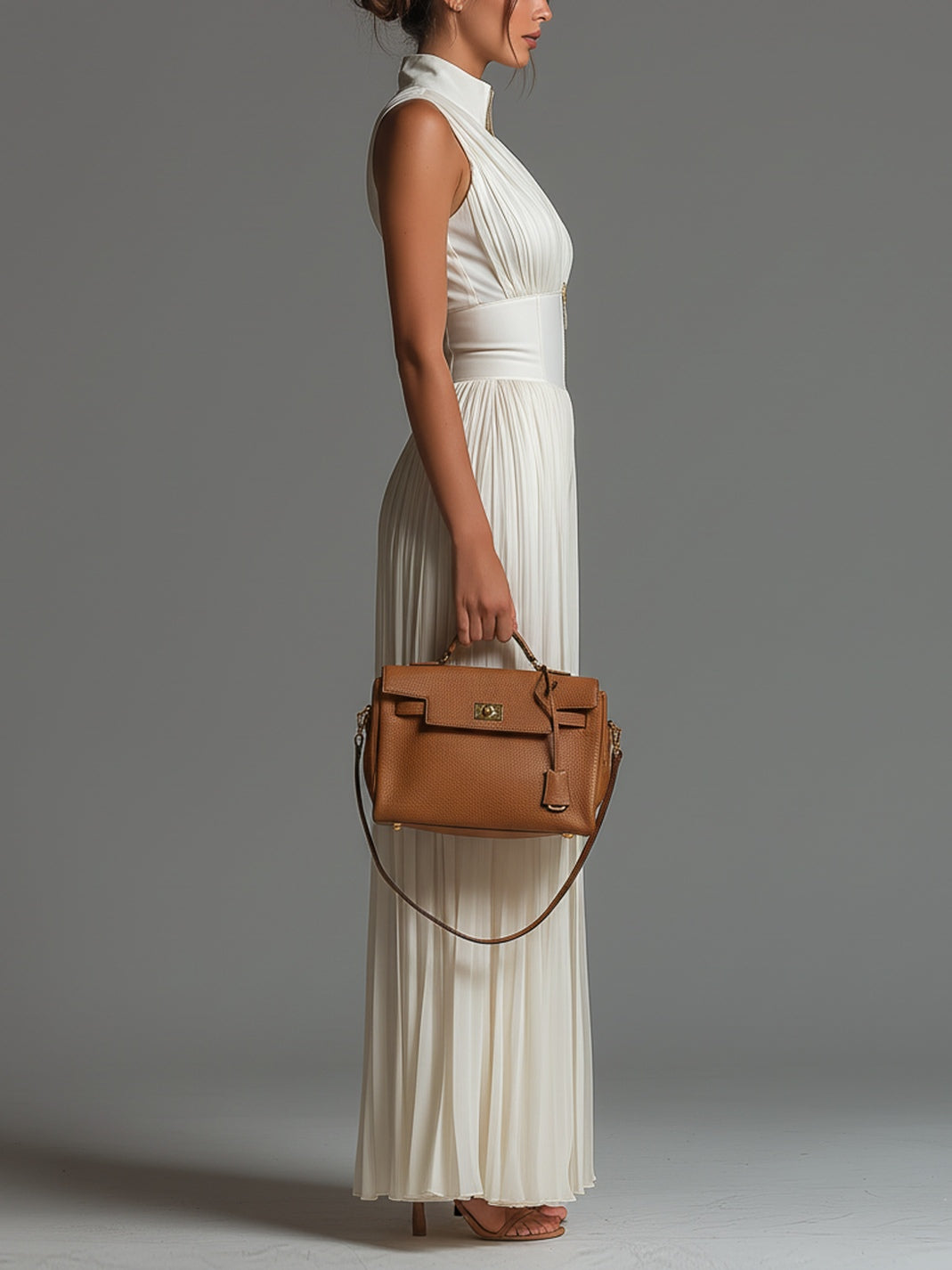 Women's white wide-leg jumpsuit with deep V-neck and sleeveless cut