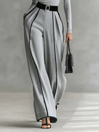 Women 2 piece set high collar top and wide leg trousers in black