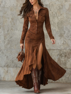 Women ruffled boho maxi dress flowing silhouette multiple colors