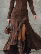 Women ruffled boho maxi dress flowing silhouette multiple colors
