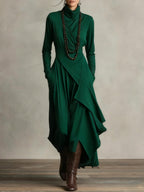 Women's flowy maxi dress with high neckline, available in multiple colors