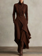 Women's flowy maxi dress with high neckline, available in multiple colors
