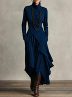 Women's flowy maxi dress with high neckline, available in multiple colors