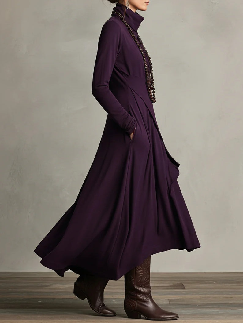 Women's flowy maxi dress with high neckline, available in multiple colors
