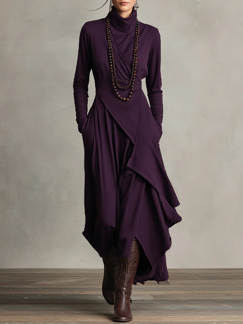 Women's flowy maxi dress with high neckline, available in multiple colors