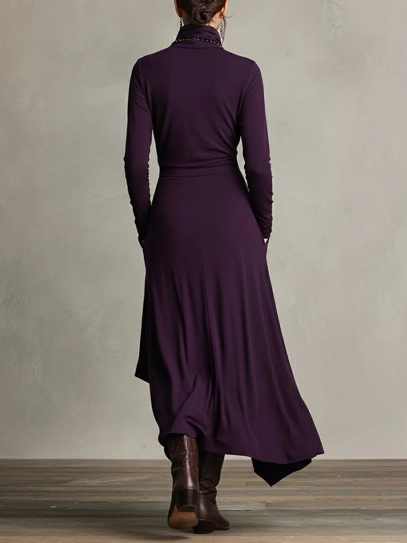 Women's flowy maxi dress with high neckline, available in multiple colors