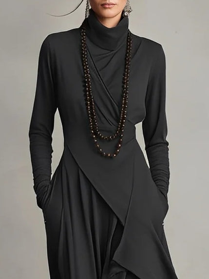 Women's flowy maxi dress with high neckline, available in multiple colors