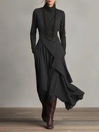Women's flowy maxi dress with high neckline, available in multiple colors