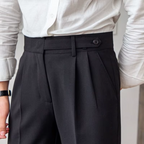 Men pleated high waist chino trousers in classic tailored fit