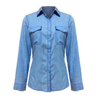 Women denim shirt classic fit in blue, cotton button-up top