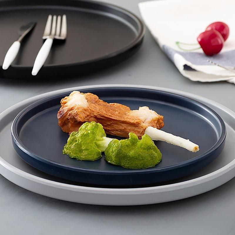 Melamine dinnerware set 16-piece farm style raised edge in gray, black and green