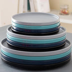 Melamine dinnerware set 16-piece farm style raised edge in gray, black and green