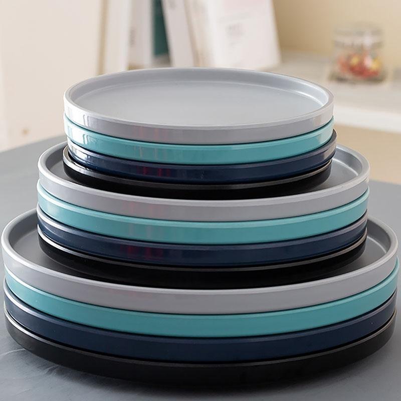Melamine dinnerware set 16-piece farm style raised edge in gray, black and green