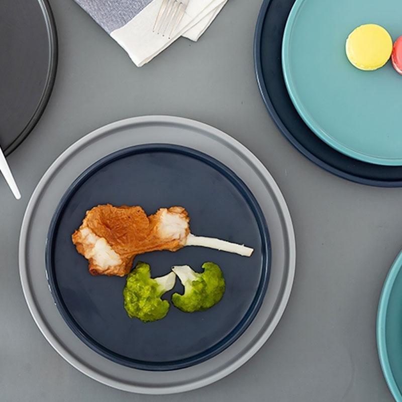 Melamine dinnerware set 16-piece farm style raised edge in gray, black and green