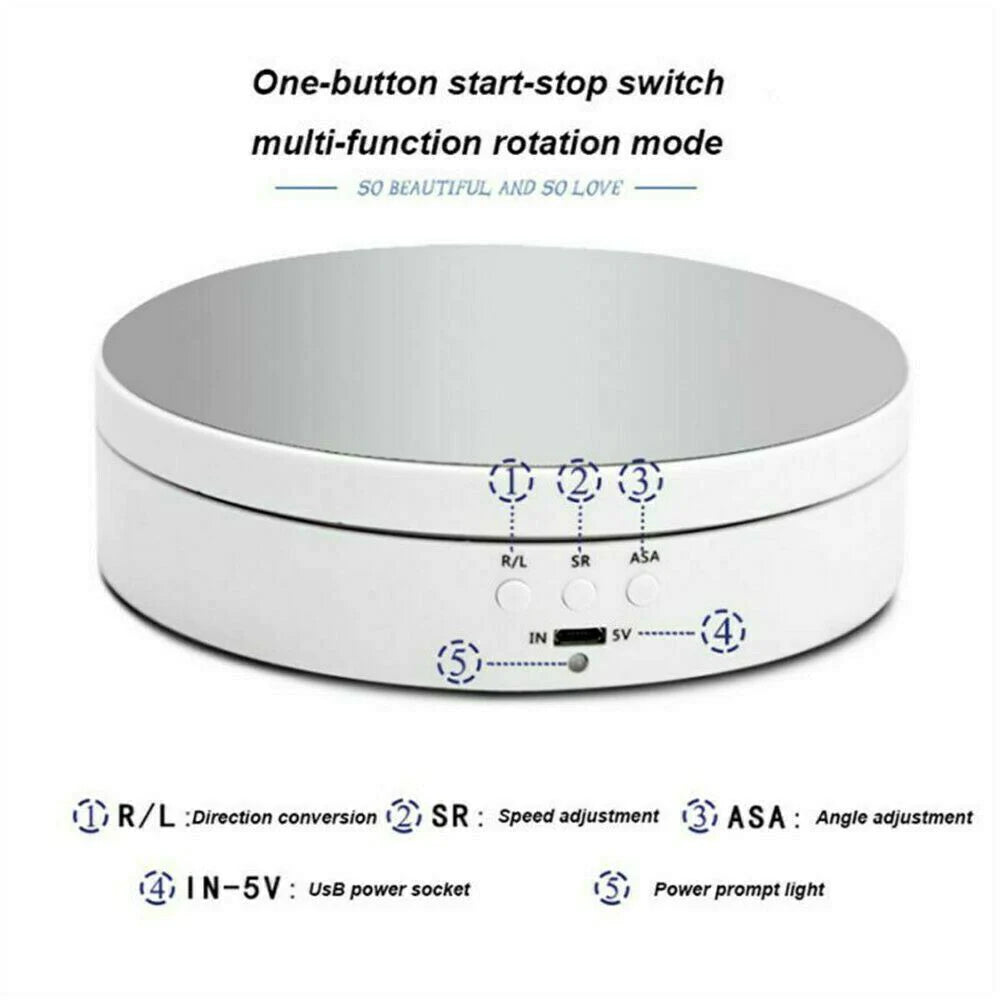 360° electric motorized rotating display stand, USB turntable for photography and jewelry