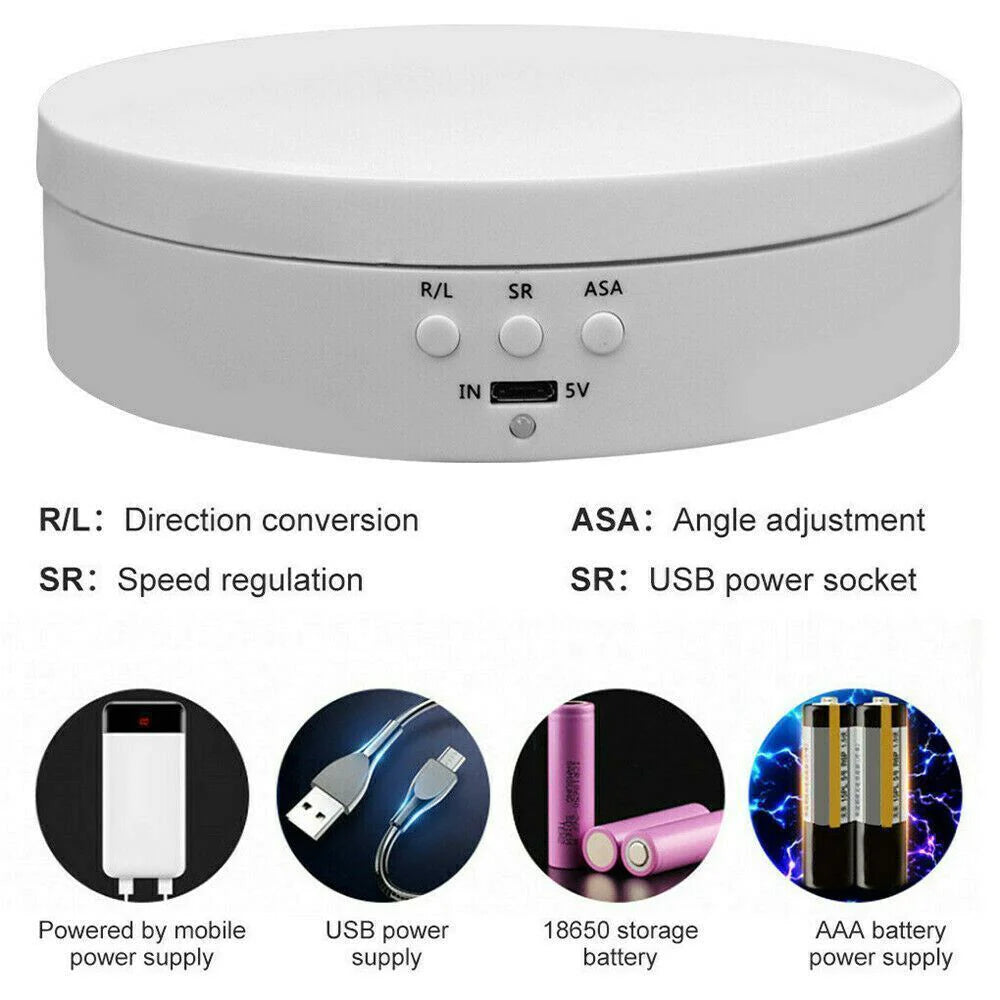 360° electric motorized rotating display stand, USB turntable for photography and jewelry