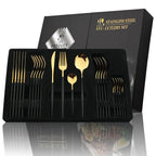 Cutlery set 24 piece stainless steel with gold accent, black white and rose handles