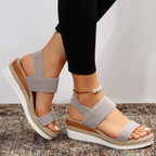 Women platform sandals with elastic straps in multiple colours
