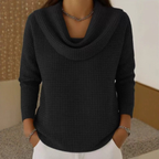 Women waffle knit sweater with waterfall neckline in multiple colours
