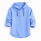 Men's linen shirt relaxed fit with adjustable drawstring hood, lightweight breathable