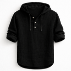 Men's linen shirt relaxed fit with adjustable drawstring hood, lightweight breathable