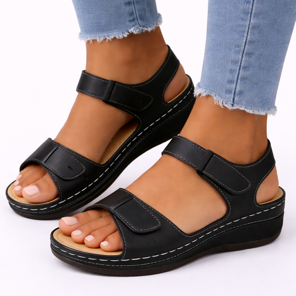 Women's orthopedic sandals with wedge heel and adjustable straps, open toe comfort fit