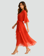 Women's maxi wrap dress with V-neckline and flowing full-length silhouette, summer style