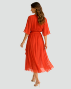 Women's maxi wrap dress with V-neckline and flowing full-length silhouette, summer style