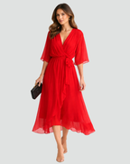 Women's maxi wrap dress with V-neckline and flowing full-length silhouette, summer style