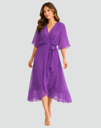 Women's maxi wrap dress with V-neckline and flowing full-length silhouette, summer style